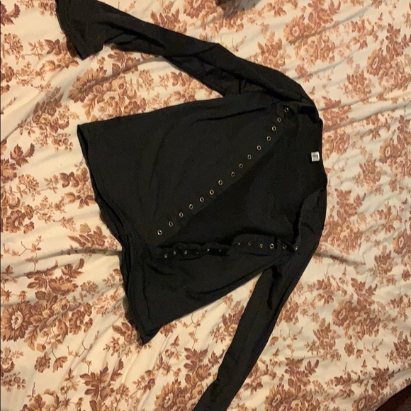Black long sleeve lace up top - Picture 1 of 3